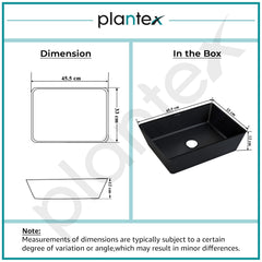 Plantex Table Top Basin for Bathroom/Quartz Rectangle Basin/Vessel Sink Over Counter for Home/Restaurant (Black, 18 x 13 x 5 Inch)-3