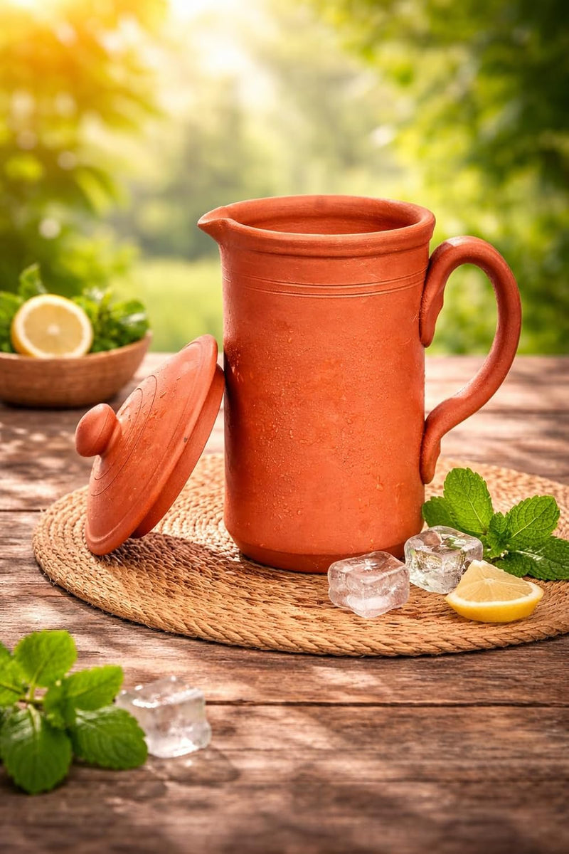 Clay jug for wateClay Water Pot with lid Pitcher Carafe(1500 ML)