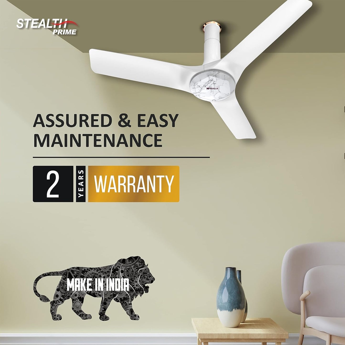 Havells 1200mm Stealth Prime Bldc Motor Ceiling Fan Most Silent & Premium,5 stars With Rf Remote,100% Copper Upto 55% Energy Saving,Timer,Memory Backup (Pack Of 1,Marble Pearl White)