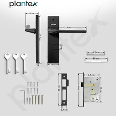 Plantex Heavy-Duty Door Lock Set - Main Door Lock Handle Set/ 6-Lever Lock Mechanism with 3 Years of Warranty/Mortise Lock with 3 Keys, Brass Lockbody (Z-Black)-6