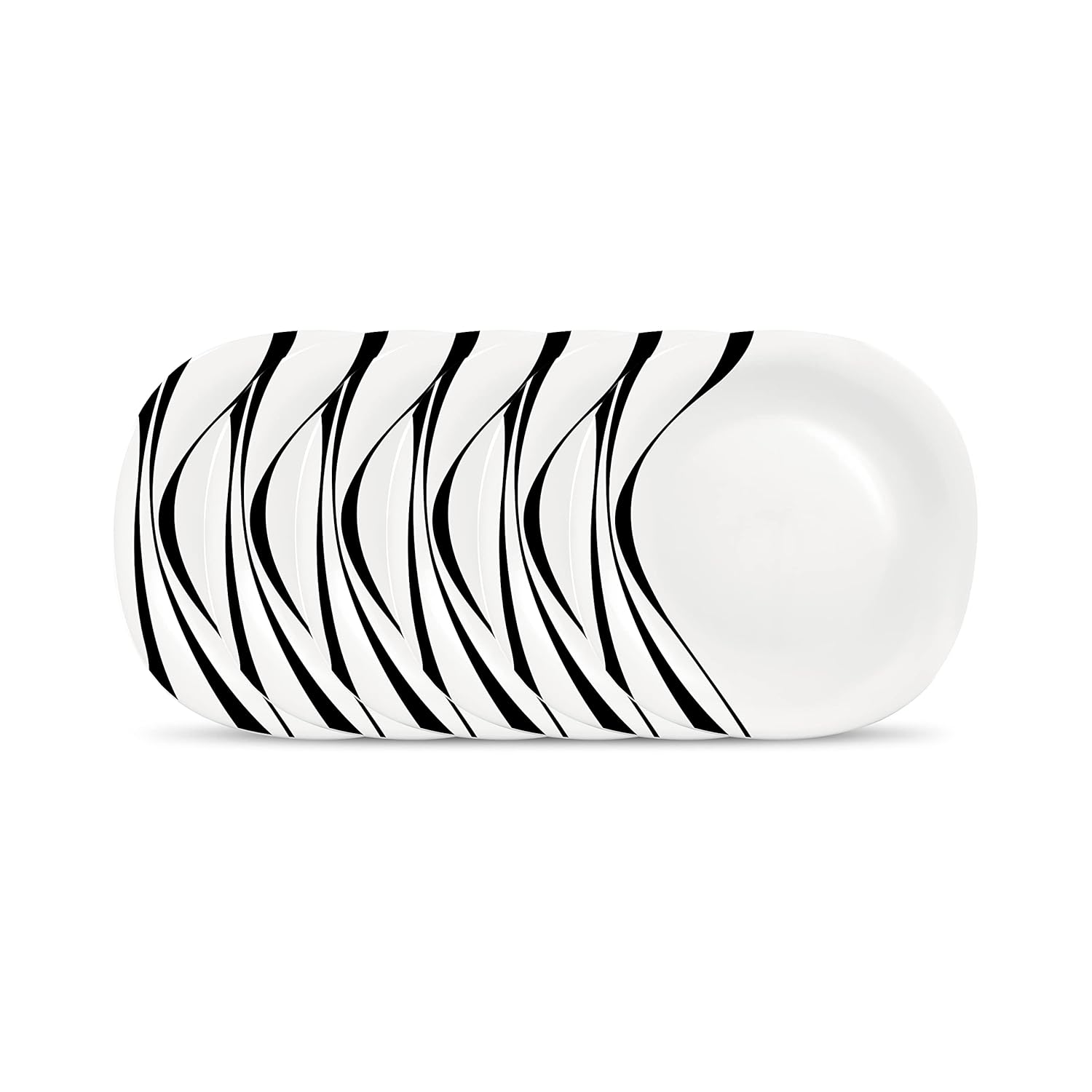 La Opala Diva Quadra Collection Opal Glass Crockery | Full Plate Set of 6 Midnight Black | Square Dinner Plate for Dining & Gifting | Microwave Safe | 100% Vegetarian | Extra Strong | Light & White