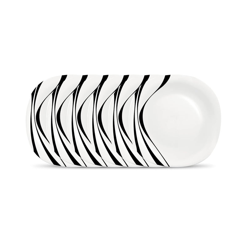 La Opala Diva Quadra Collection Opal Glass Crockery | Full Plate Set of 6 Midnight Black | Square Dinner Plate for Dining & Gifting | Microwave Safe | 100% Vegetarian | Extra Strong | Light & White