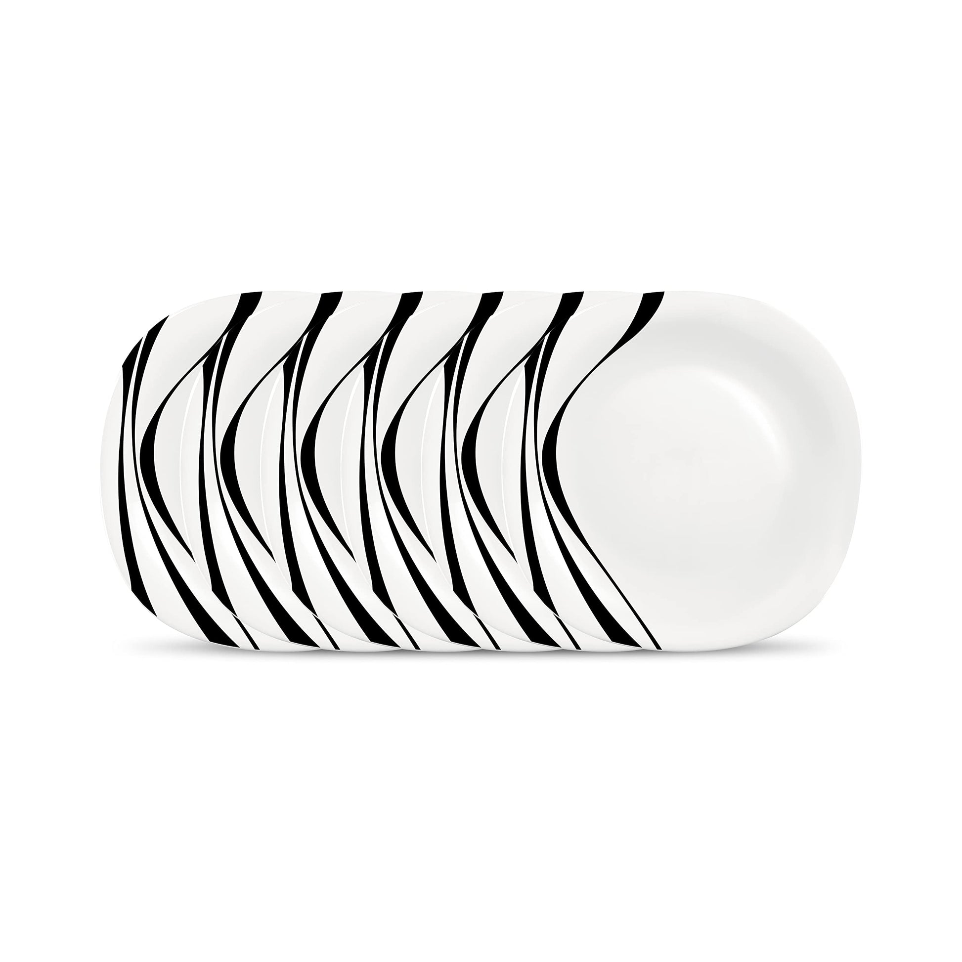 La Opala Diva Quadra Collection Opal Glass Crockery | Full Plate Set of 6 Summertide | Square Dinner Plate for Dining & Gifting | Microwave Safe | 100% Vegetarian | Extra Strong | Light & White