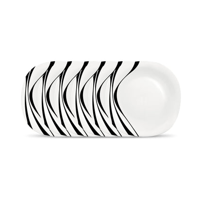 La Opala Diva Quadra Collection Opal Glass Crockery | Full Plate Set of 6 Midnight Black | Square Dinner Plate for Dining & Gifting | Microwave Safe | 100% Vegetarian | Extra Strong | Light & White