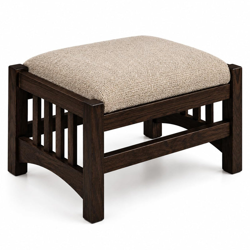 Wooden Ottoman Foot Stool with Upholstered Cushion Seat, Solid Wood Foot Rest Stool for Living Room, Bedroom, L