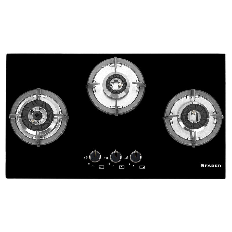 Faber Hob 76 cm 3 Burner|Auto-Ignition|Spillage Proof|Brass Burners|Metal Knobs|Pan Support|2yrs on Burner,5 Yrs Warrant