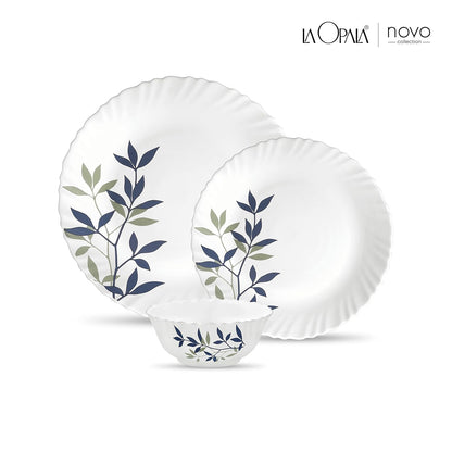 La Opala Novo Collection Opal Glass Crockery | for Family of 6 | Dinner Set 18 pcs Silken Charm | Plates & Bowls for Dining | Microwave Safe | 100% Vegetarian | Extra Strong | Light & White