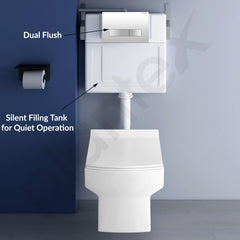 Plantex Ceramic Commode with Conceal Flush Tank/Wall Hung Commode with Dual Flush Tank with accessories/Square Toilet with Soft Closing Toilet Seat – (White)-2