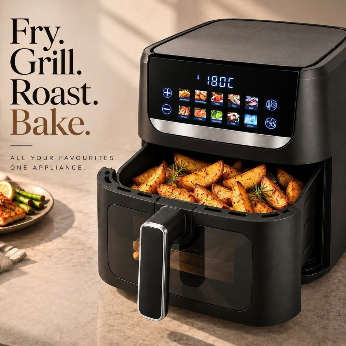 Faber 8.0L 1700W Digital Air Fryer | Fry, Bake, Roast | 85% Less Oil,360 hot air circulation | 10-Preset Menu, Touch Con