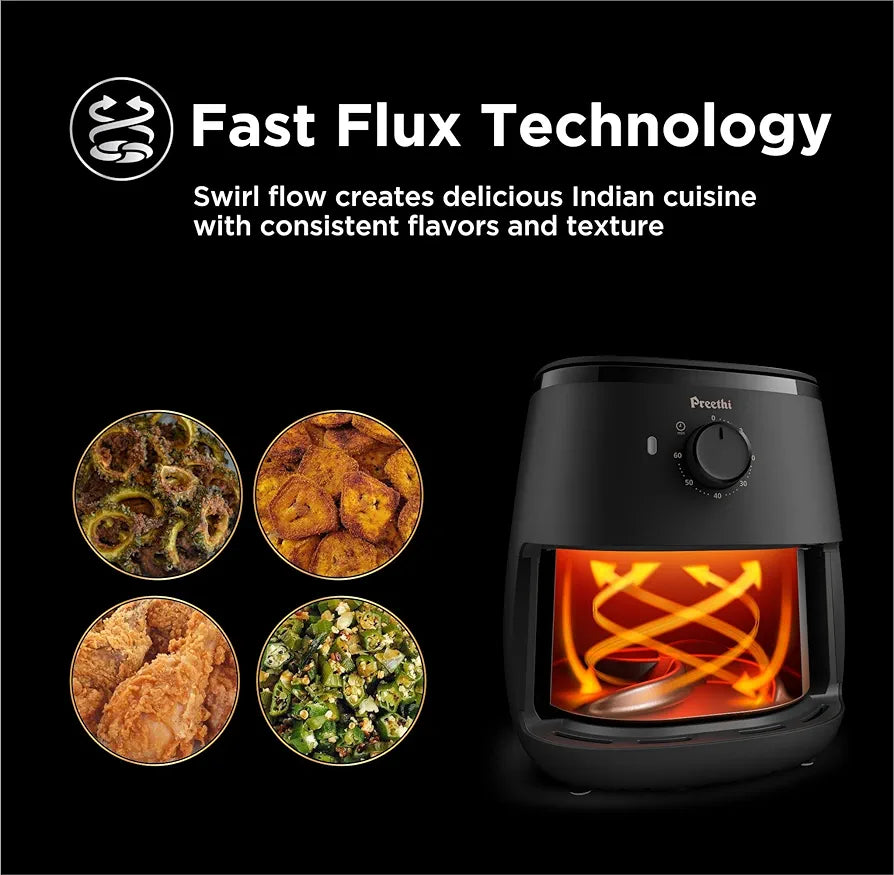 Preethi AIRPOT  APT001, uses up to 90% less fat, 1500W, Grill, Bake, Fry, Roast, Reheat, Airfryer for 4-5 people, 90+ Recipes, with Fast Flux Technology , Large 3.7 liter