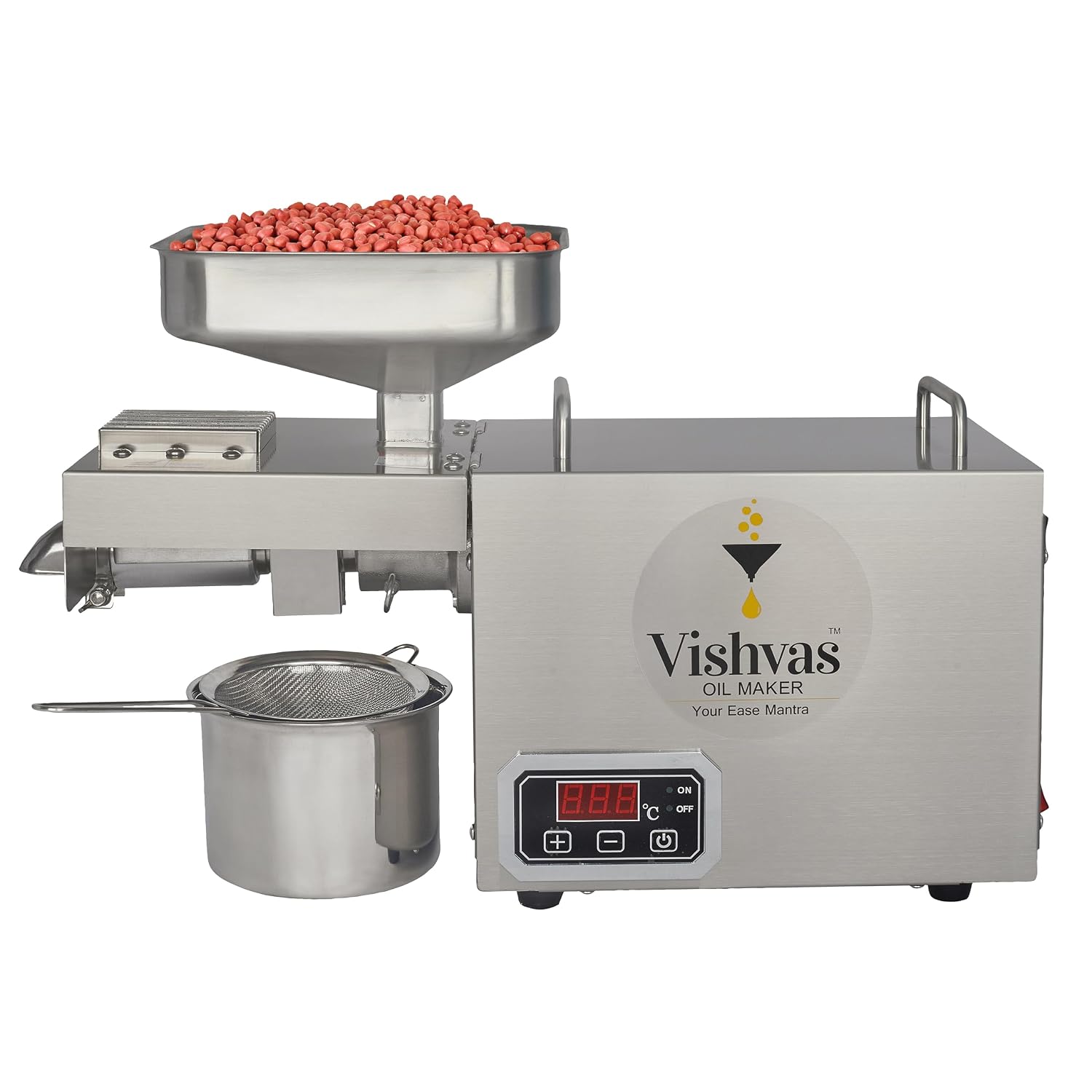 Vishvas 600W Cold Press Oil Maker Machine For Home Use Digital Control | Extracts Peanut, Groundnut & Multi-Seed Oil, Stainless Steel Body, Digital Temperature Controller, 1 Year Warranty (VI-582TC)