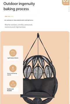 Tasse Single Seater Hanging Swing Without Stand For Balcony , Garden Swing (Black) Braided & Rope