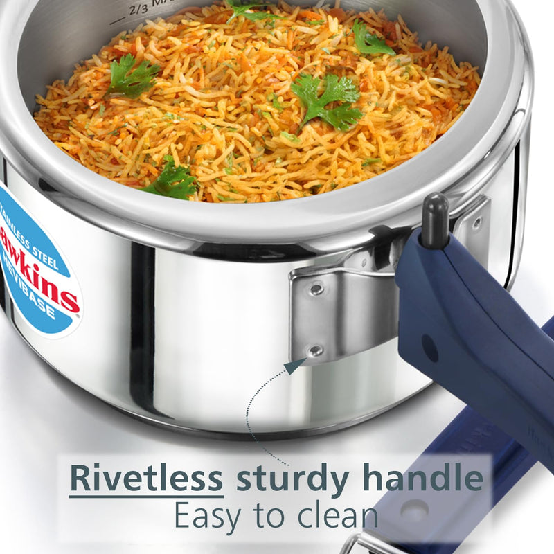 Hawkins 2 Litre Stainless Steel Hevibase Pressure Cooker, Impact Bonded Base, Inner Lid Cooker, Silver (HSI20)
