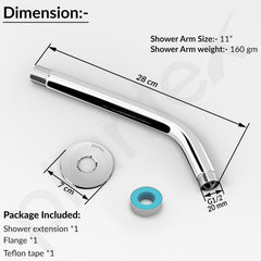 Plantex 11-Inch Round Bend Shower Arm for Overhead Shower/Stainless Steel Shower Pipe/Wall Mount Bathroom Fitting with 1⁄2-Inch Thread - Pack of 1 (Chrome)-4