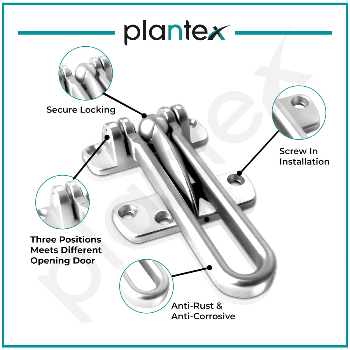 Plantex Heavy Duty Swing Bar Lock/Door Safety Guard with High Security Auxiliary Lock for Home/Office/Hotel (SH-42, Silver, Chrome Finish)-3