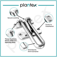 Plantex Heavy Duty Swing Bar Lock/Door Safety Guard with High Security Auxiliary Lock for Home/Office/Hotel (SH-42, Silver, Chrome Finish)-3