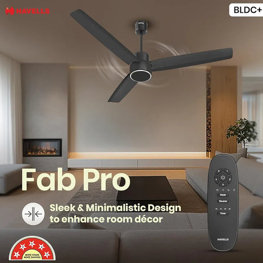 Havells FAB BLDC PRO Ceiling Fan 1200mm, 380 RPM, Savings upto 65%, Reverse Rotation, 4 Modes , Low Wattage 30W, Low Noise, Air Flow:225 CMM, 3 Year Warranty, Midnight