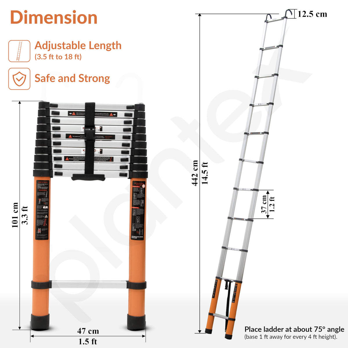 Plantex 14.5 feet (4.4m) Telescopic Ladder/Durable Steps/Collapsible Ladder for Home or Outdoor Work/Aluminium Telescopic Ladder - (Orange)-3