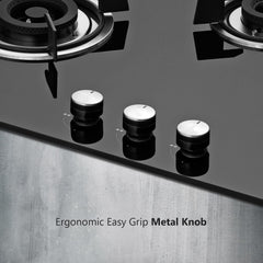 KAFF HBR 783 Built-in Hob/Hobtop 3 Burners, Auto Electric Ignition Glass Top, 78 CM, Powerful Brass Burners, 8 MM Thick Toughened Glass, Enamelled Matt Grills (Black)