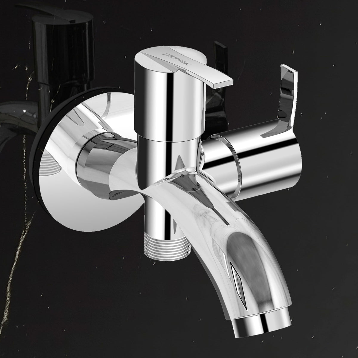 Plantex Pure Brass 2 in 1 Tap for Washing Machine with Water Saving Nozzle for Kitchen Tap/2-Way Bib Cock with Brass Wall Flange & Teflon Tape -7 Year Warranty (AQ-1407-Chrome)-1