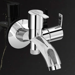 Plantex Pure Brass 2 in 1 Tap for Washing Machine with Water Saving Nozzle for Kitchen Tap/2-Way Bib Cock with Brass Wall Flange & Teflon Tape -7 Year Warranty (AQ-1407-Chrome)-1