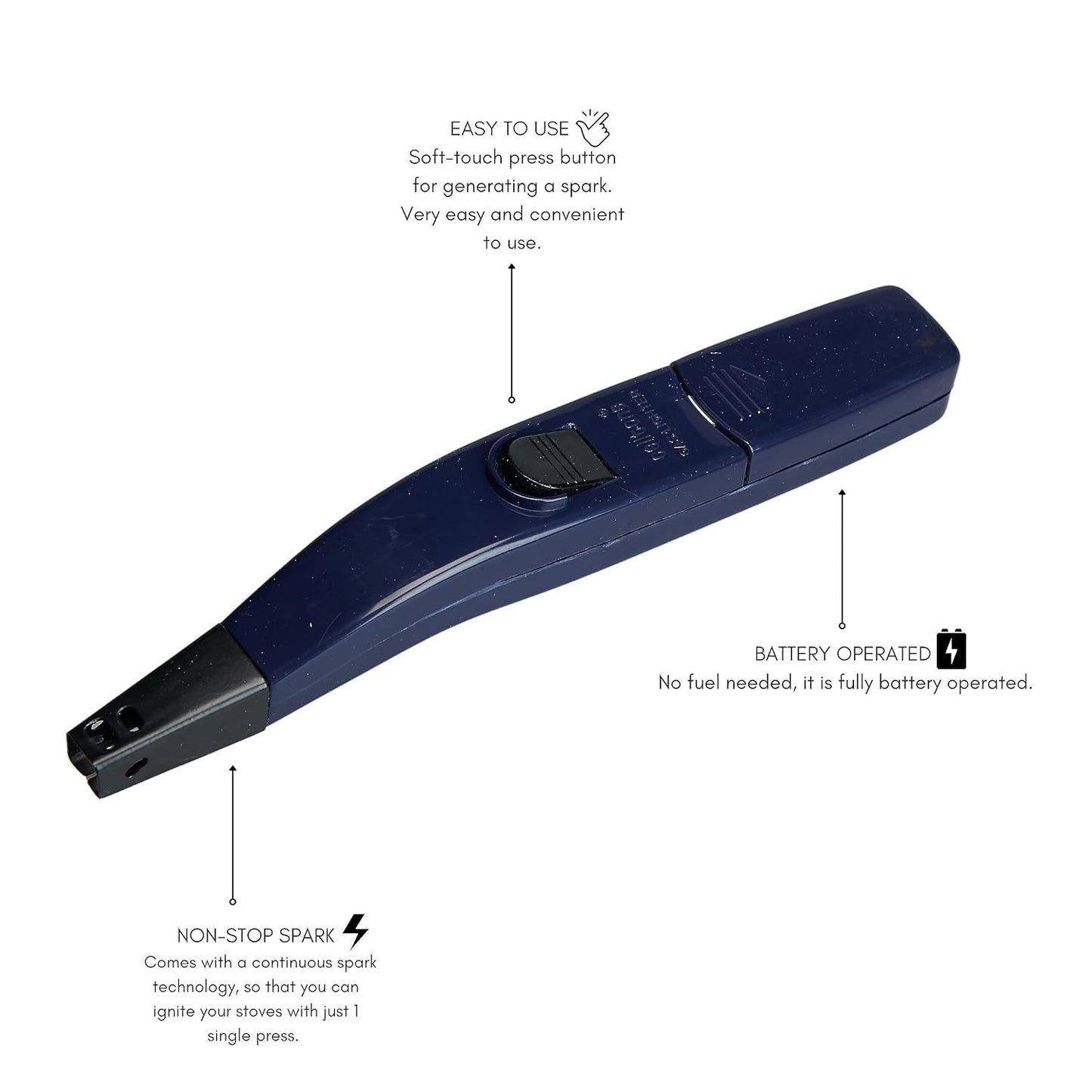 celltone Plastic Zoom Electric Gas Lighter For Kitchen Use - Battery Operated Continous Spark Gas Lighter For Stove|6 Months Warranty - Blue