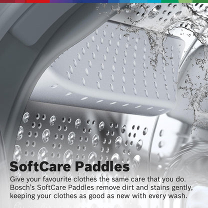 Bosch 7 kg, 5 Star, AI active water+, Anti-Wrinkle, Anti-Tangle, Anti Bacteria Steam, Fully-Automatic Front Loading Washing Machine (WAJ24266IN, In-Built Heater, Silver)