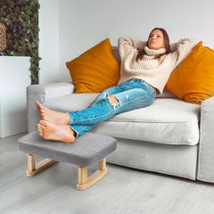 Small Footstool Ottoman, Rectangle Fabric Foot Stool Rest with Wooden Legs and Non-Slip Soft Padding, for Couch