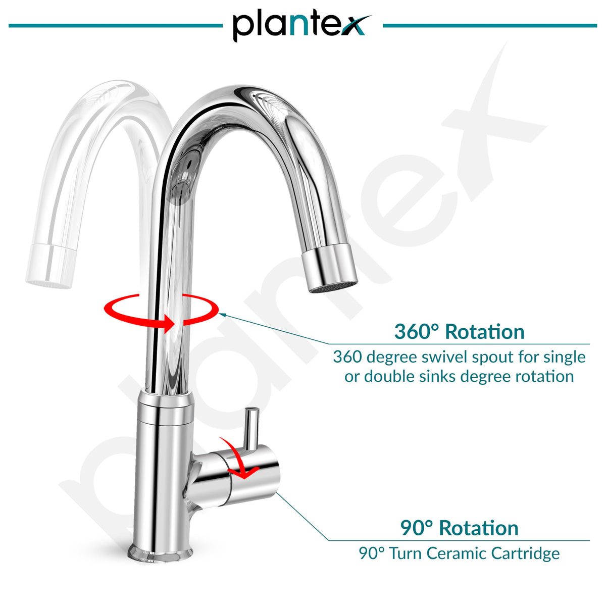 Plantex Pure Brass Pillar Tap for Wash Basin with 360° Swivel Spout for Sink Tap with Water Saving Aerator-7 Year Warranty (ICO-912-Chrome)-5