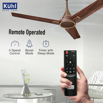 KUHL Prima A5 1200Mm Bldc Ceiling Fan With Remote | Inr 300 Off On Exchange | 5 Star Rated | High Airflow | Saves Up To 65% Electricity | 5-Year Warranty | Teak