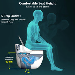 Plantex Platinum Ceramic Rimless Commode/One Piece Western Toilet/Siphonic Flush Western Commode with Soft Close Toilet Seat - S Trap Outlet (White & Grey)-3