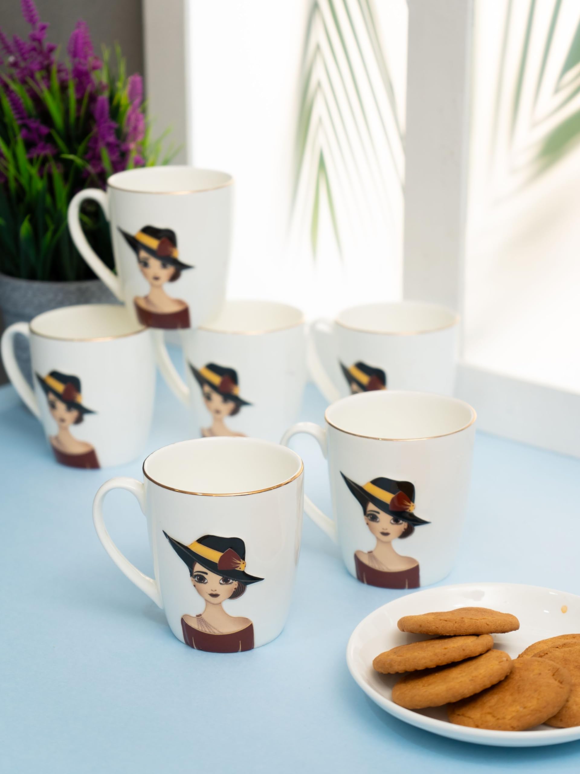 Clay Craft Bone China Swirl Carpet Coffee Mug Set, 150Ml, Multicolor, 6 Piece, Tea Cup Set of 6, Microwave & Dishwasher Safe, Mugs for Coffee, Cups Set of 6, Mug Set, Gift Set, Ideal for Gifting