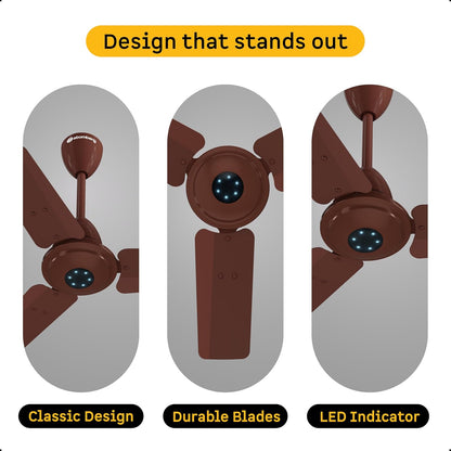 atomberg Ikano 600mm BLDC Ceiling Fan with Remote | BEE 5 star | High Air Delivery | LED Speed Indicator | Low Noise | Timeless Design with Power Saving | 3 Year Warranty| Gloss Brown