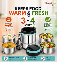 Pigeon HotBite Stainless Steel Insulated Lunch Box with 320 ml Food Containers, Hot and Cold