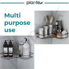 Plantex Corner Shelf for Bathroom Wall/No Drill Bathroom Organiser/Corner Shelf for Kitchen/Kitchen Organiser Rack (Black, Alloy Steel) - Pack of 3-6