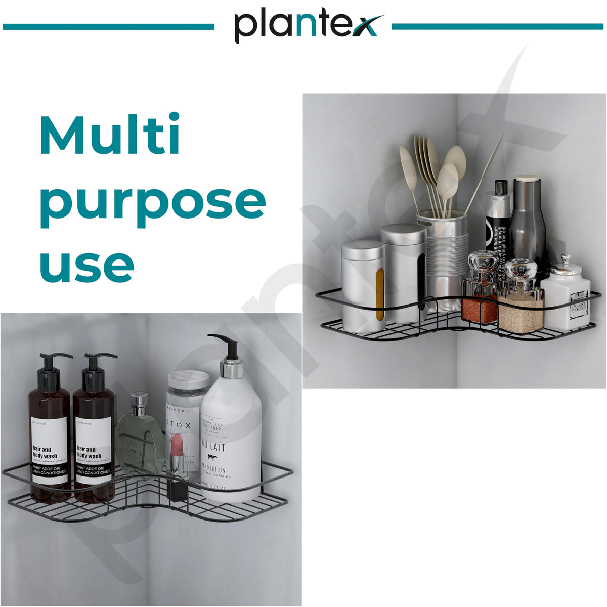 Plantex Corner Shelf for Bathroom Wall/No Drill Bathroom Organiser/Corner Shelf for Kitchen/Kitchen Organiser Rack (Black, Alloy Steel) - Pack of 3-6