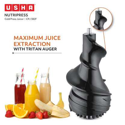 Usha CPJ 382F NutriPress Cold Press Juicer with Full Mouth Feeding Tube, 200 Watt (Black & White)