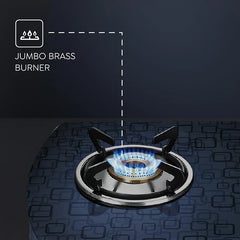 Prestige Premia Schott Glass-Top GTS 03L   3 Brass Burner Gas Stove | Black | Ergonomic Knob | SABAF Gas Valves | Individual Pan Support | Tri-Pin Burners