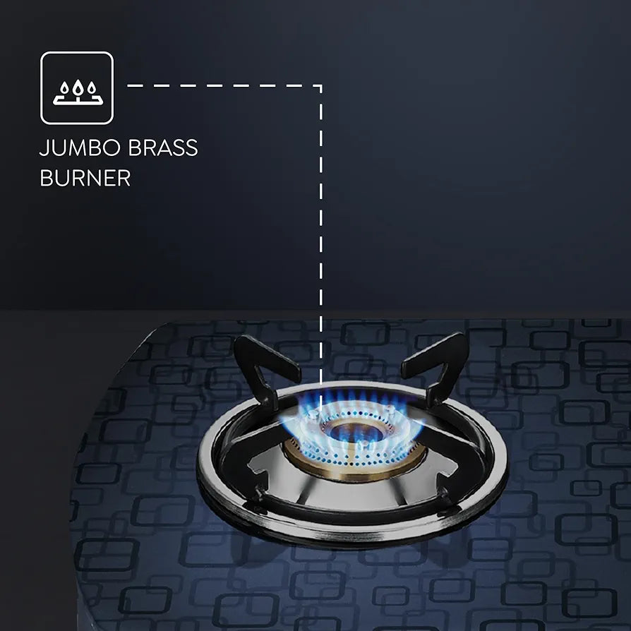 Prestige Premia Schott Glass-Top GTS 03L   3 Brass Burner Gas Stove | Black | Ergonomic Knob | SABAF Gas Valves | Individual Pan Support | Tri-Pin Burners