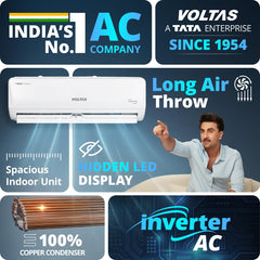 Voltas 2 ton 3 Star,New star rated, Inverter Split AC (Copper, Convertible 5-in-1 Cooling Mode, 2-Way Air Swing, Anti-dust Filter with Anti Microbial Coating, Auto Clean, (243INV CAM, White)