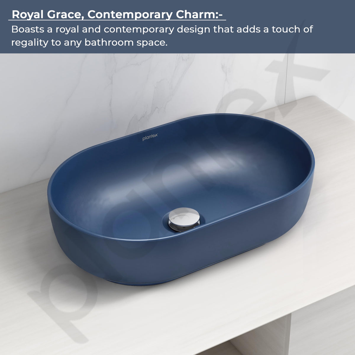 Plantex Wash Basin for Bathroom/Tabletop Designer Ceramic Basin/Countertop Basin/Home/Office (Blue - 22 x 14 x 6 Inch)-5