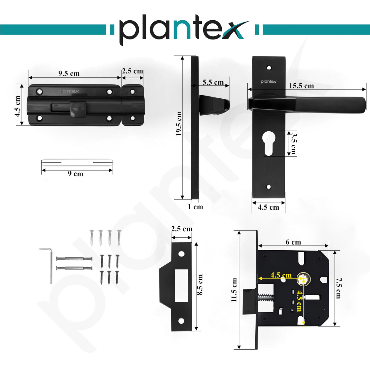 Plantex Heavy Duty Door Lock Bathroom Door Lock/Mortise 8inch Keyless Plate Handle Set for Home/Bathroom/Store Room/Balcony/Office with Baby Latch (8114, DC-Black & Z-Black)-3