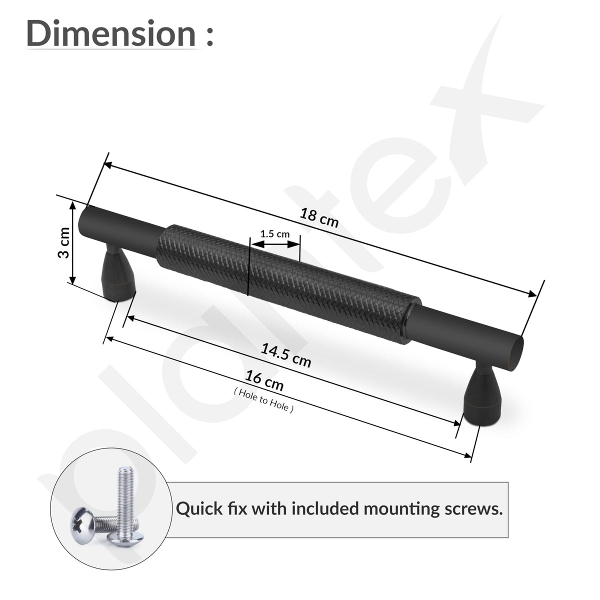 Plantex Cabinet Handle/Kitchen Cabinet Door Handle/Wardrobe/160 mm Cupboard Handle/Door Pull-Push Handle for Home/Office - Pack of 2 (Black) (Model APS-DTC-3910)-3