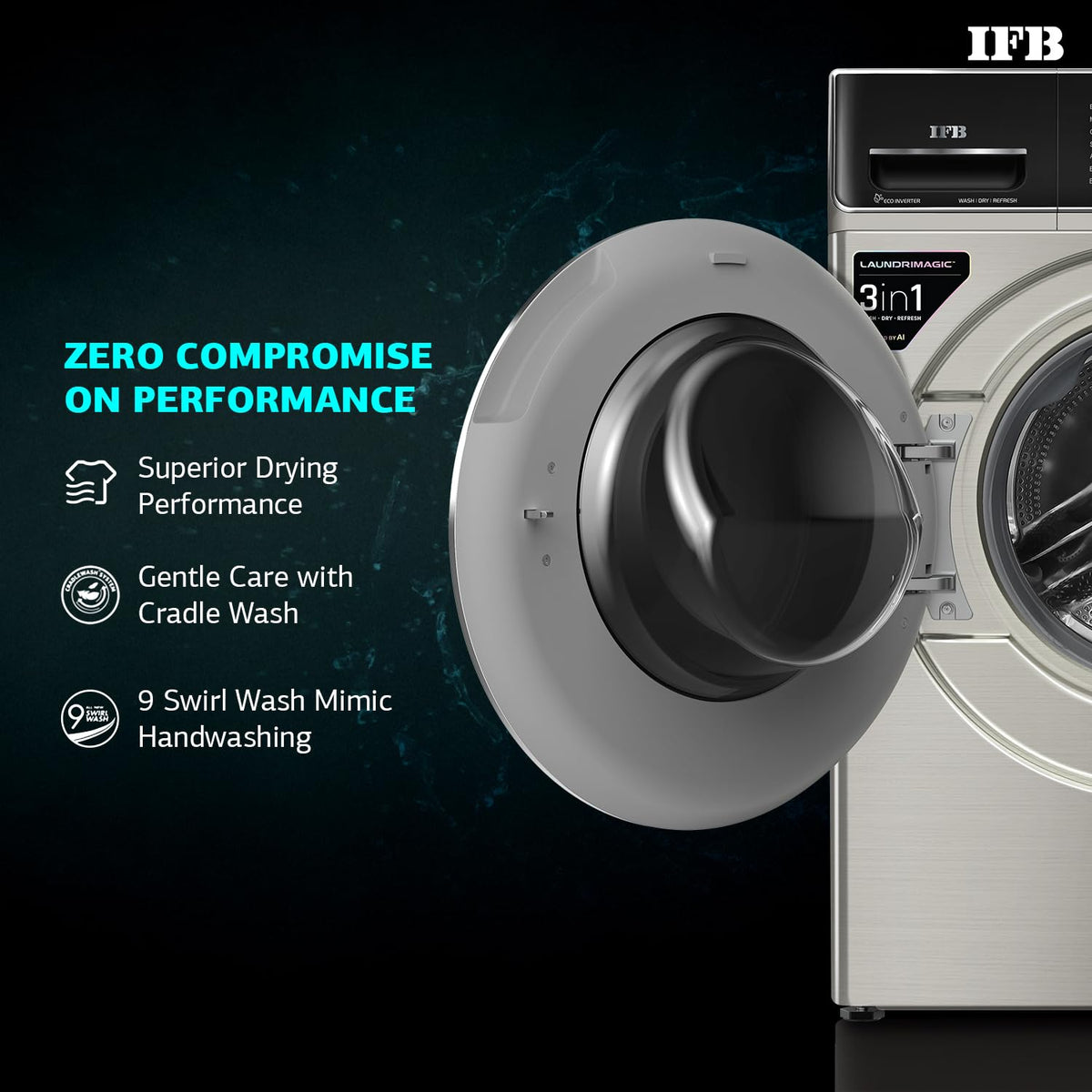 IFB 8.5 Kg / 6.5 Kg / 2.5 Kg Front Load 5 Star 3-In-1, AI Powered, Fully Automatic Washer Dryer Refresh (2023 Model, Lau
