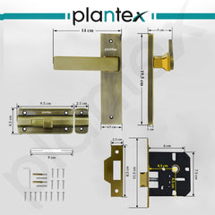 Plantex Heavy Duty Door Lock “ Bathroom Door Lock/Mortise 8inch Keyless Plate Handle Set for Home/Bathroom/Store Room/Balcony/Office with Baby Latch (8116, Brass Antique & Gold)-3
