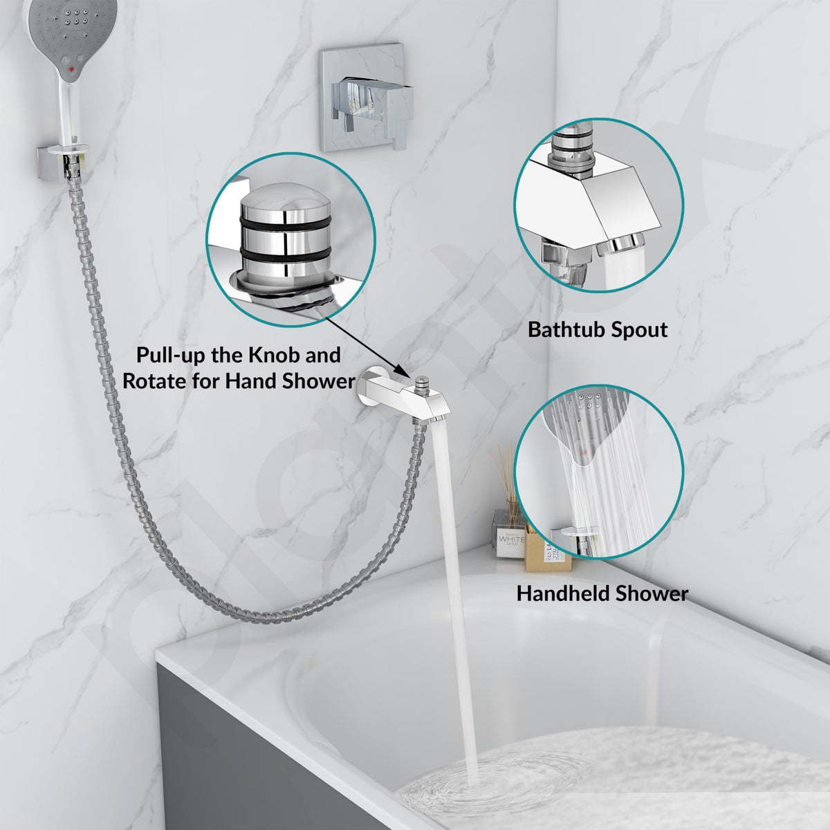 Plantex Pure Brass Bathtub Spout with Button Attachment for Hand Shower with Water Saving Aerator with Teflon Tape and Wall Flange/Spout with Button-(PRI-322-Chrome)-2
