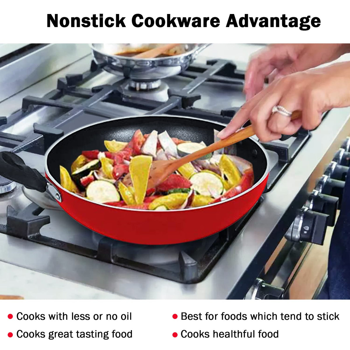 Pigeon Induction Base Storm Non Stick Kadai with Stainless Steel Lid, 200 IB, 1 Piece, Red