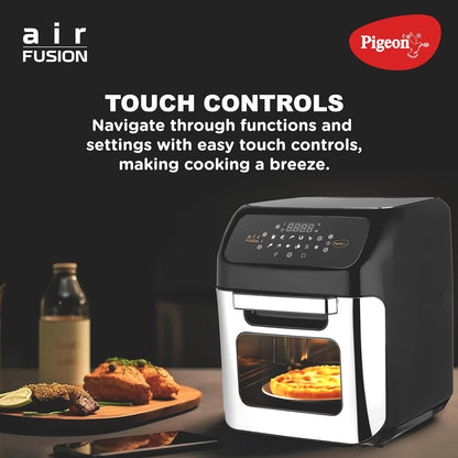 Pigeon by Stovekraft Air Fryer Oven 12L | 1800W | 2-in-1 Appliance - AirfryerOTG | Digital Touchscreen | 9 Preset Menu | Air Fry, Bake, Broil, Toast, Defrost (Black) | With Rotisserie | 7 Accessories