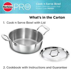 Hawkins 3L Pro Triply Stainless Steel Cook N Serve Bowl with Steel Lid, Silver (PSC30S)
