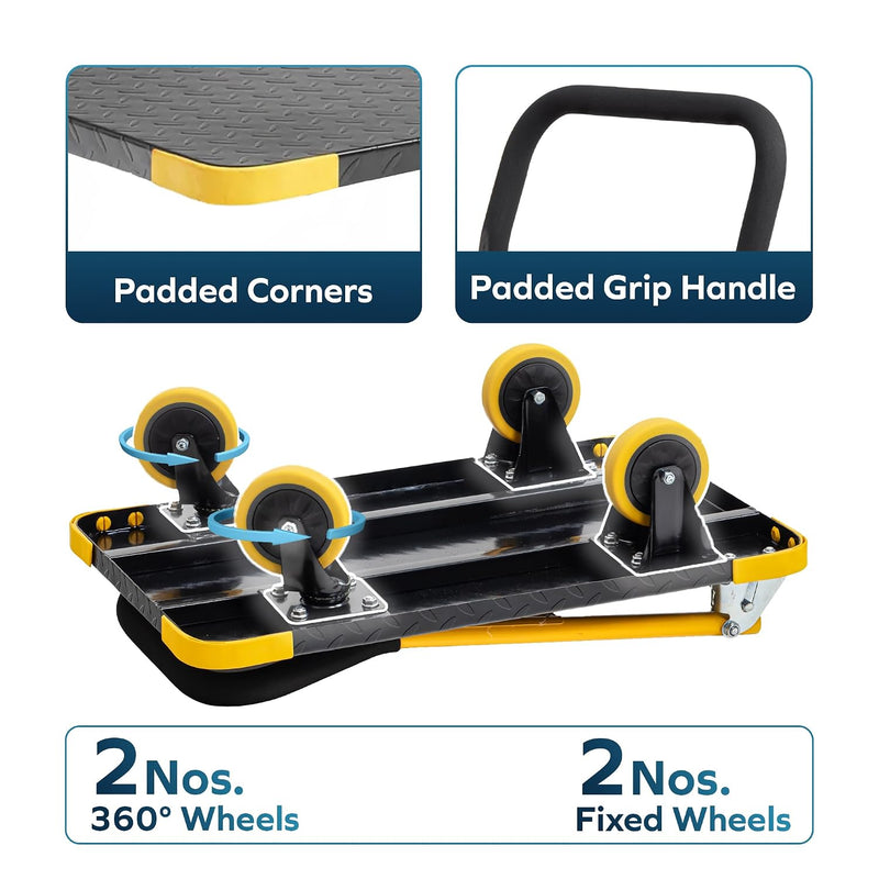 Corvids 200 Kg Heavy-Duty Folding Metal Hand Platform Trolley/Truck | 2-Year Warranty | Portable & Compact Industrial Dolly Cart with 360 Rotating Wheels for Home, Office & Warehouse Use